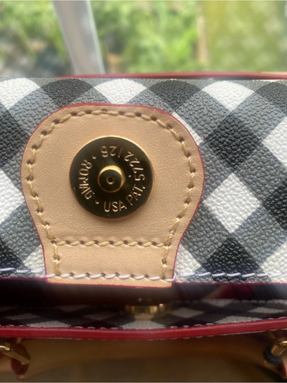 Dooney & Bourke Black and White Gingham Satchel with Tan Trim